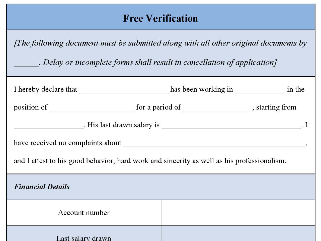 Free Verification Form