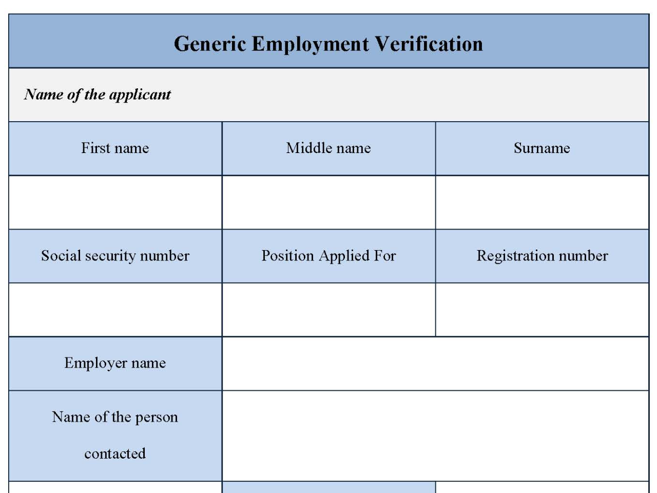 Generic Employment Verification Form