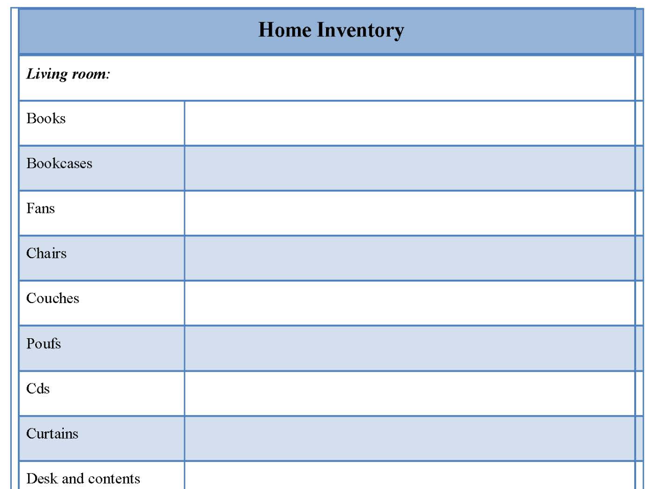 Home Inventory Form