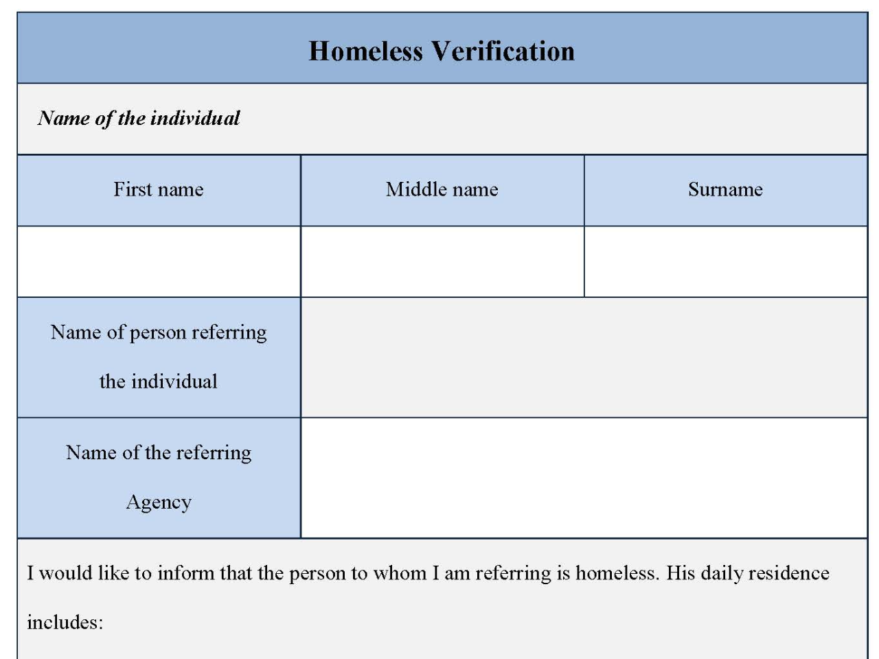 Homeless Verification Form
