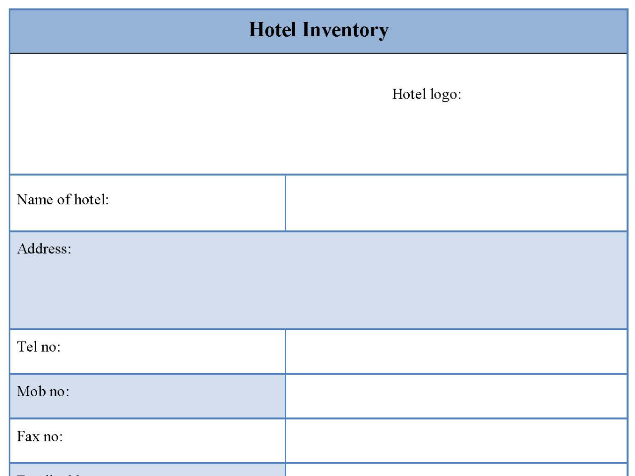 Hotel Inventory Form