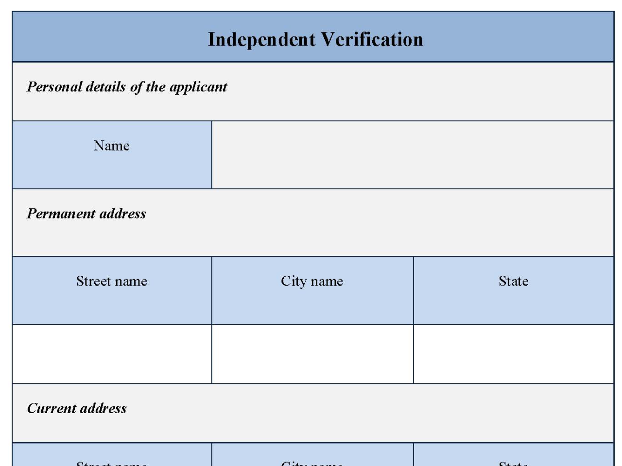Independent Verification Form