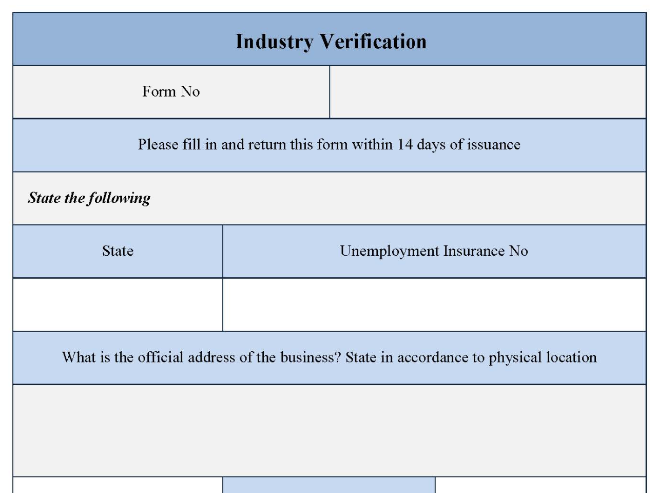 Industry Verification Form