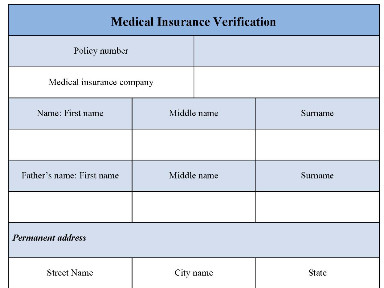 Medical Insurance Verification Form
