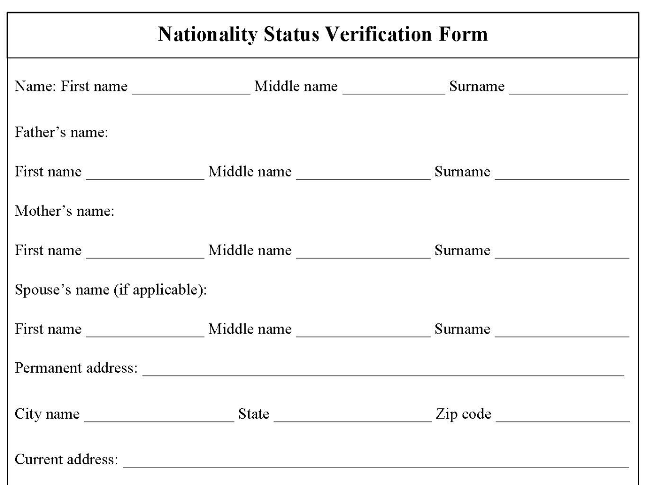 Nationality Status Verification Form