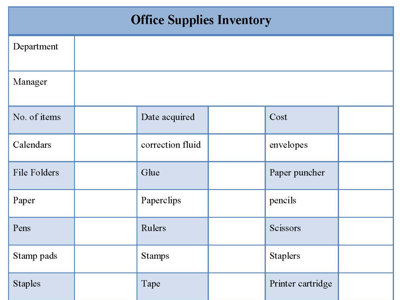 Office Supplies Inventory Form