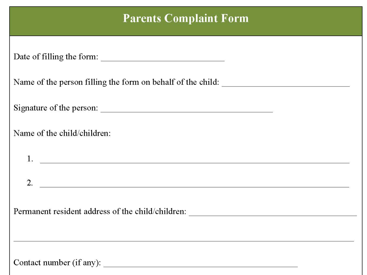 Parents Complaint Form