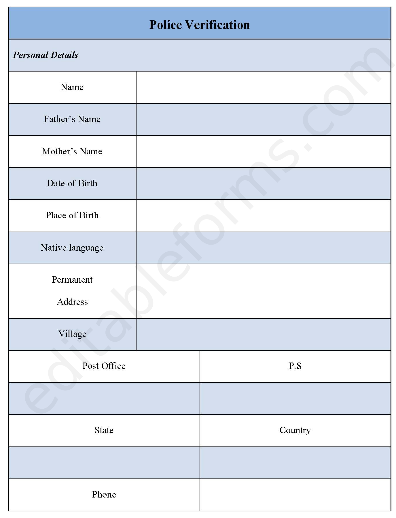 Police Verification Form Editable PDF Forms