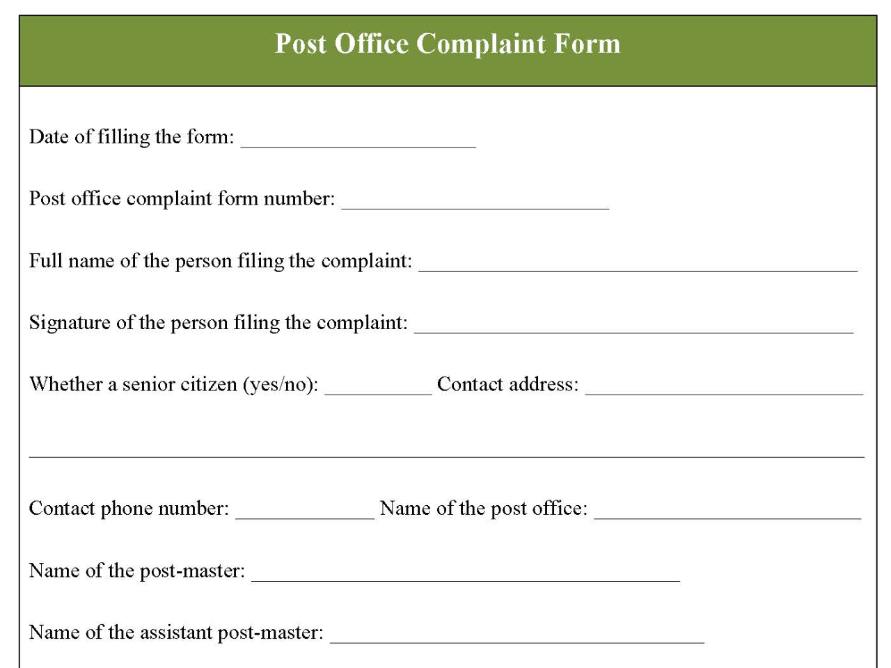 Post Office Complaint Form