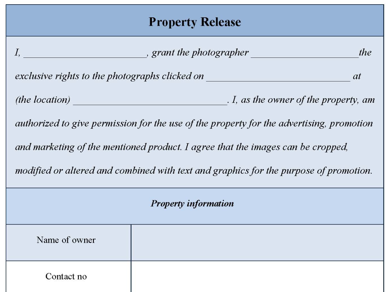 Property Release form