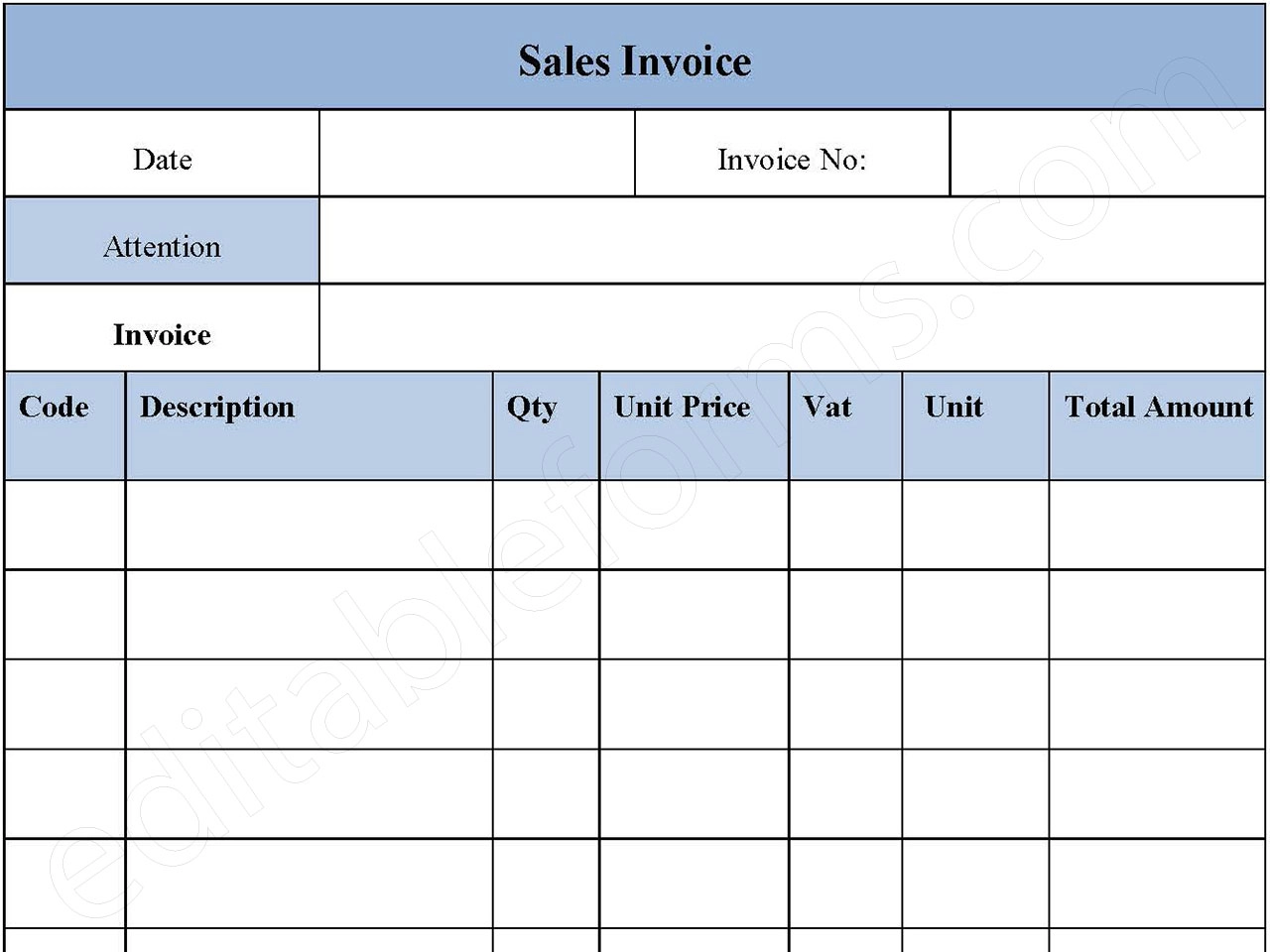 Sample Sales Invoice Fillable PDF Template
