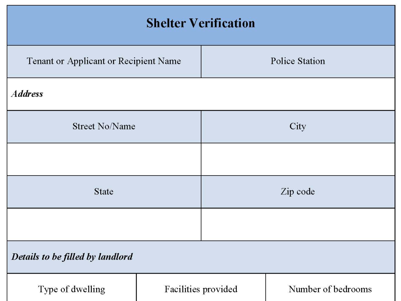 Shelter Verification Form