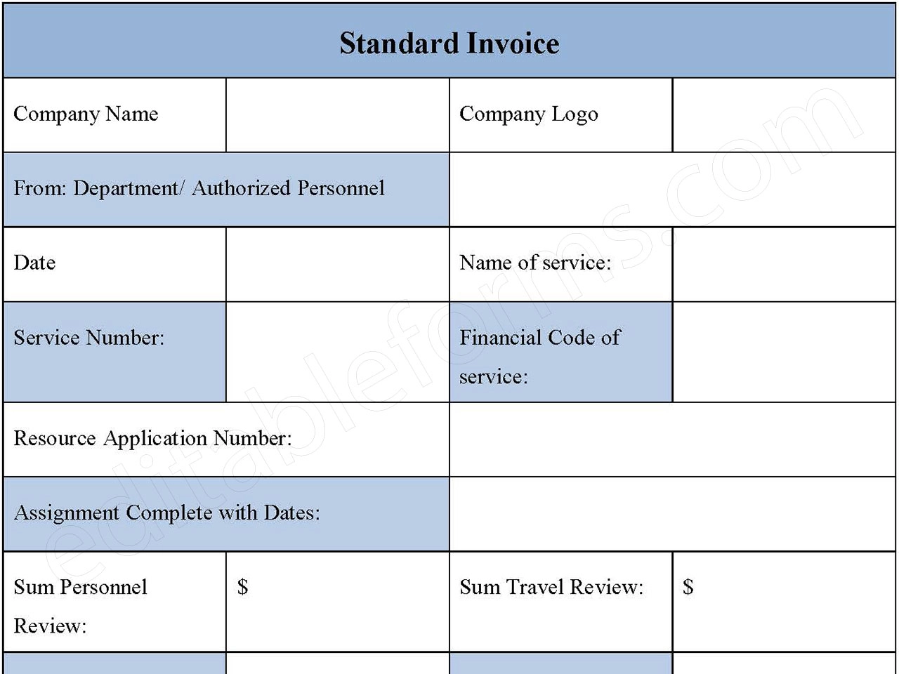 Standard Invoice Form