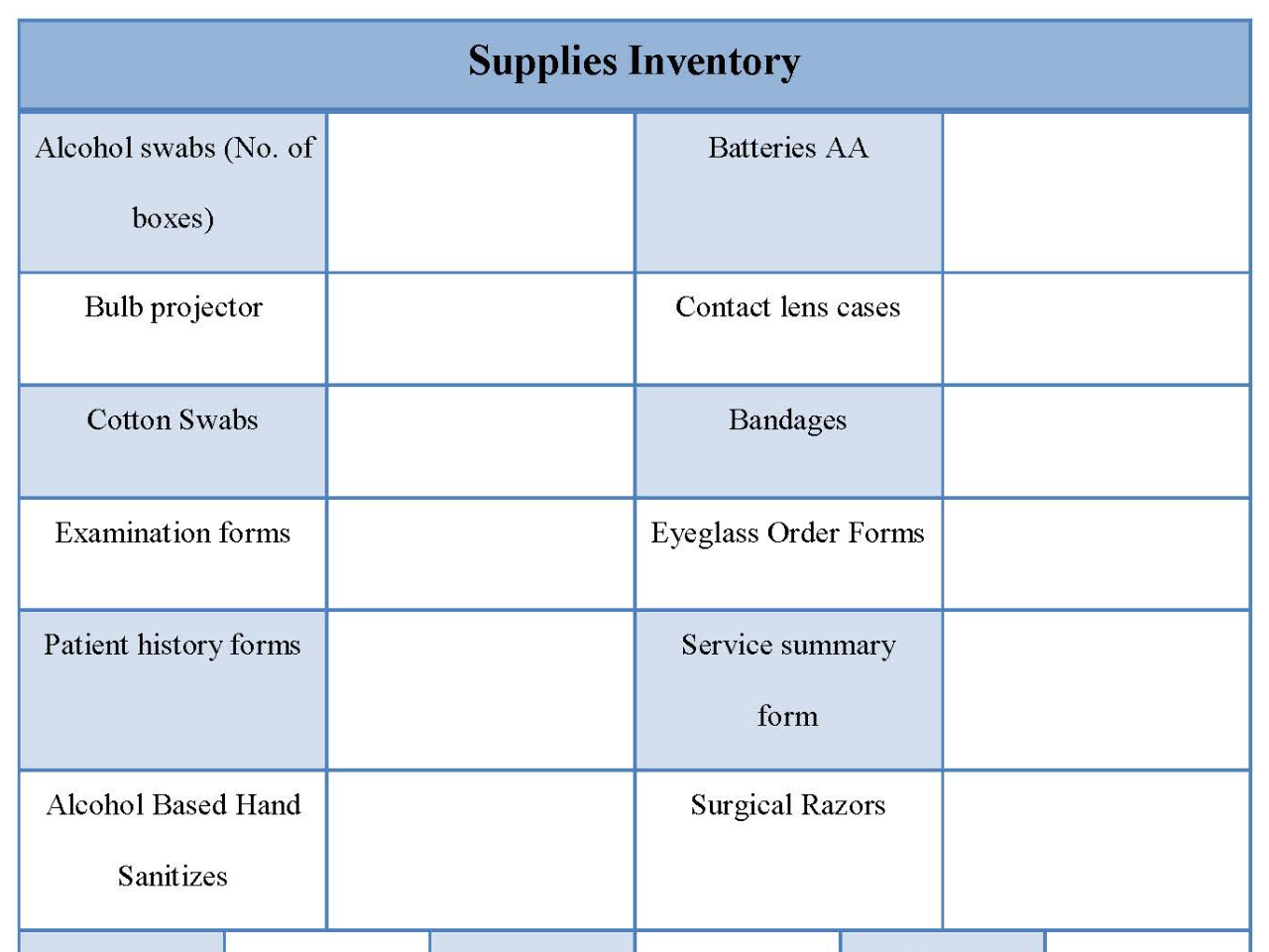 Supplies Inventory Form