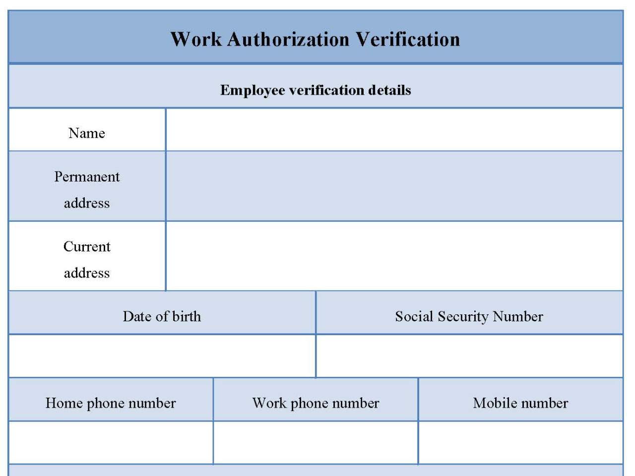 Work Authorization Verification Form