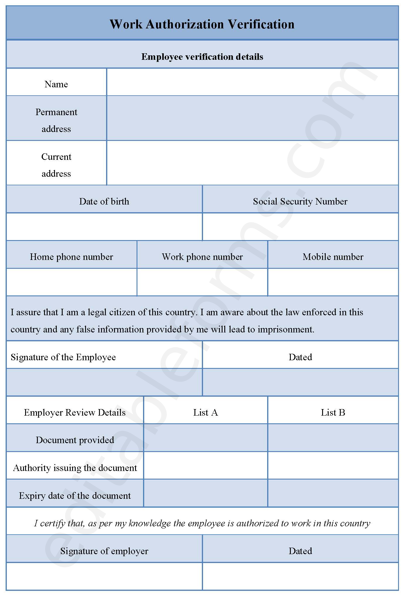 Work Authorization Verification Template