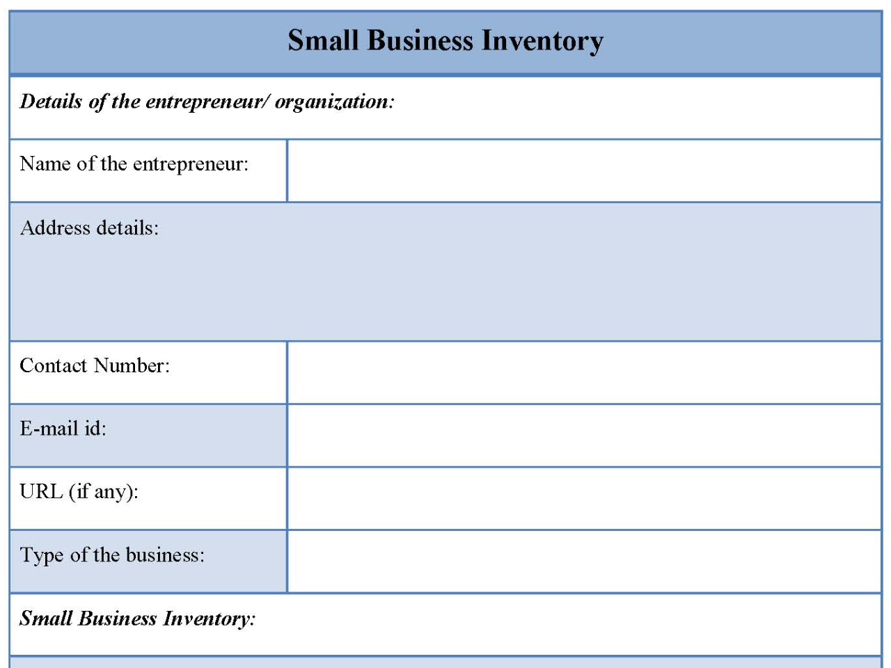 Small business inventory form