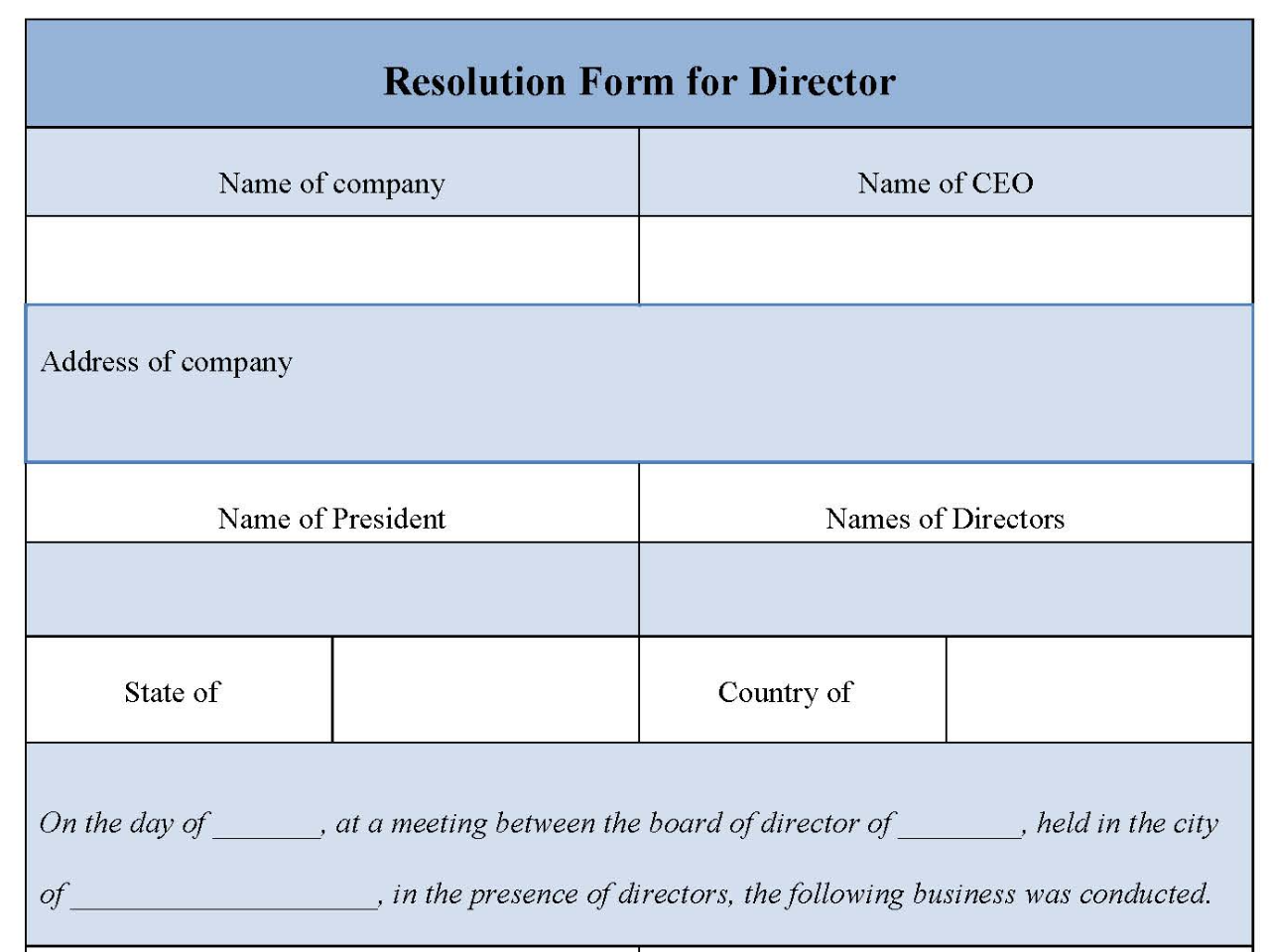 Director Blank Resolution Template