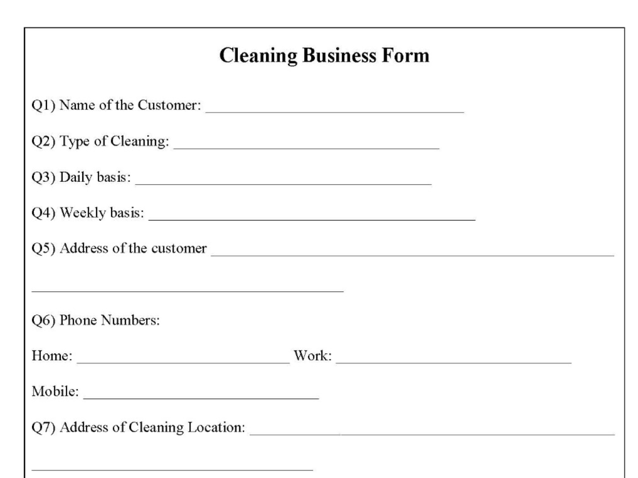 Cleaning Business Fillable PDF Template