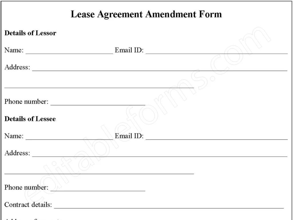 Lease Agreement Amendment Form