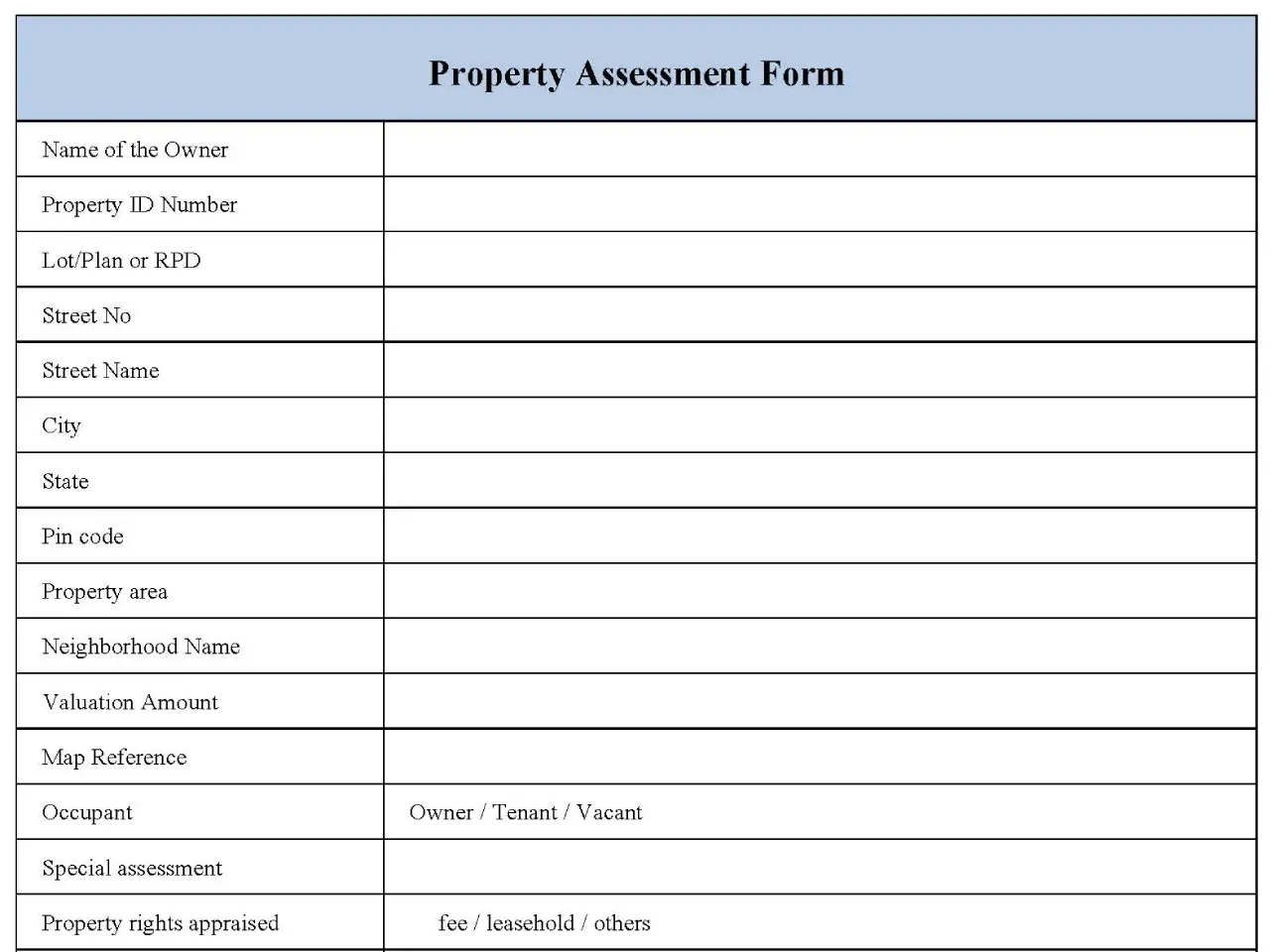 Property Assessment Form