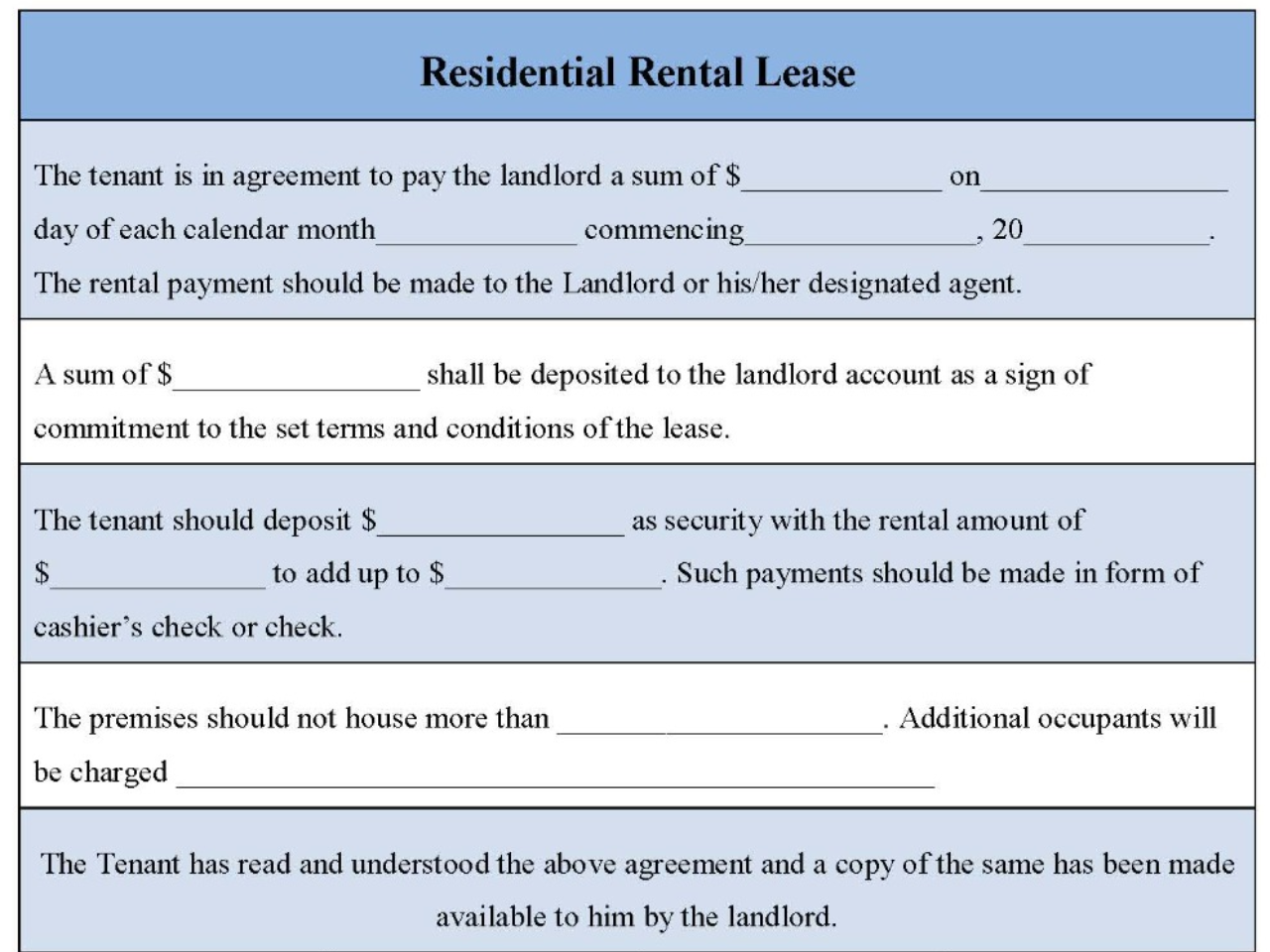 Residential Rental Lease Form