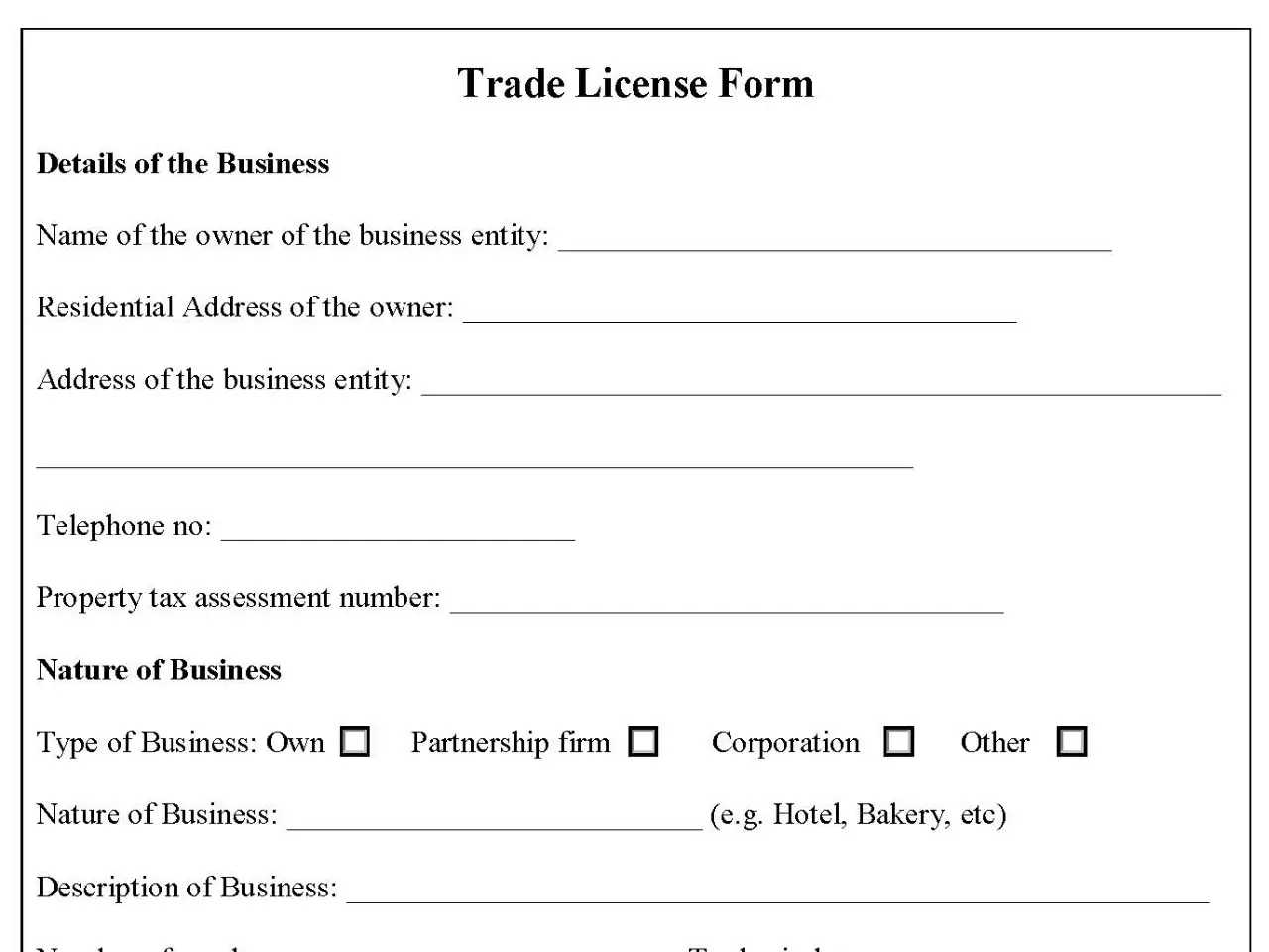 Trade License Form