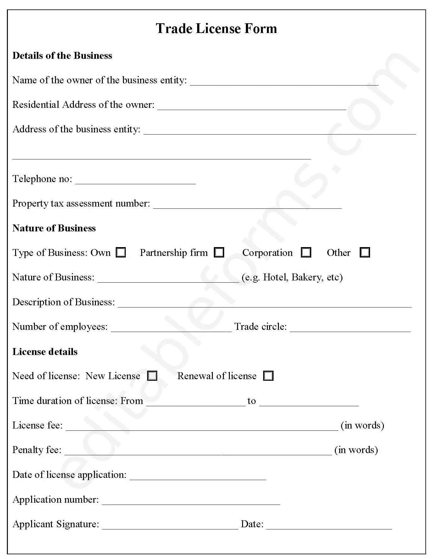 Trade License Template