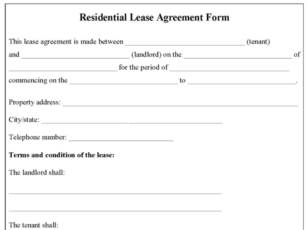 Residential Lease Agreement Form