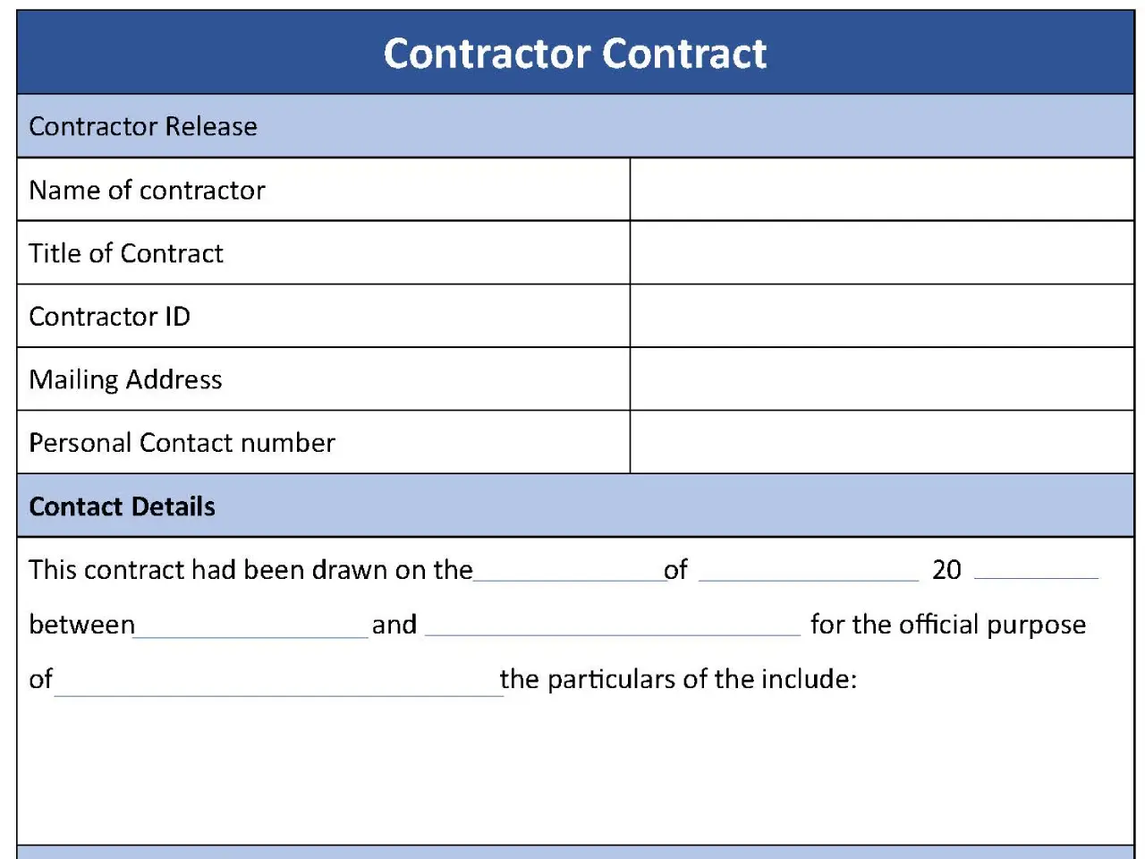 Contractor Contract Form