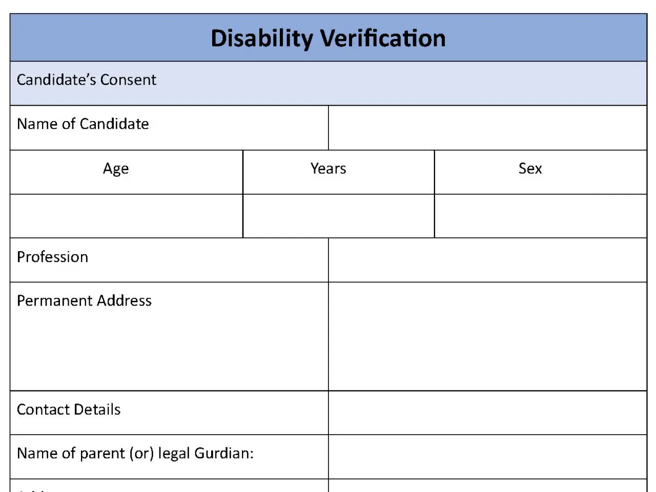 Disability Verification Form
