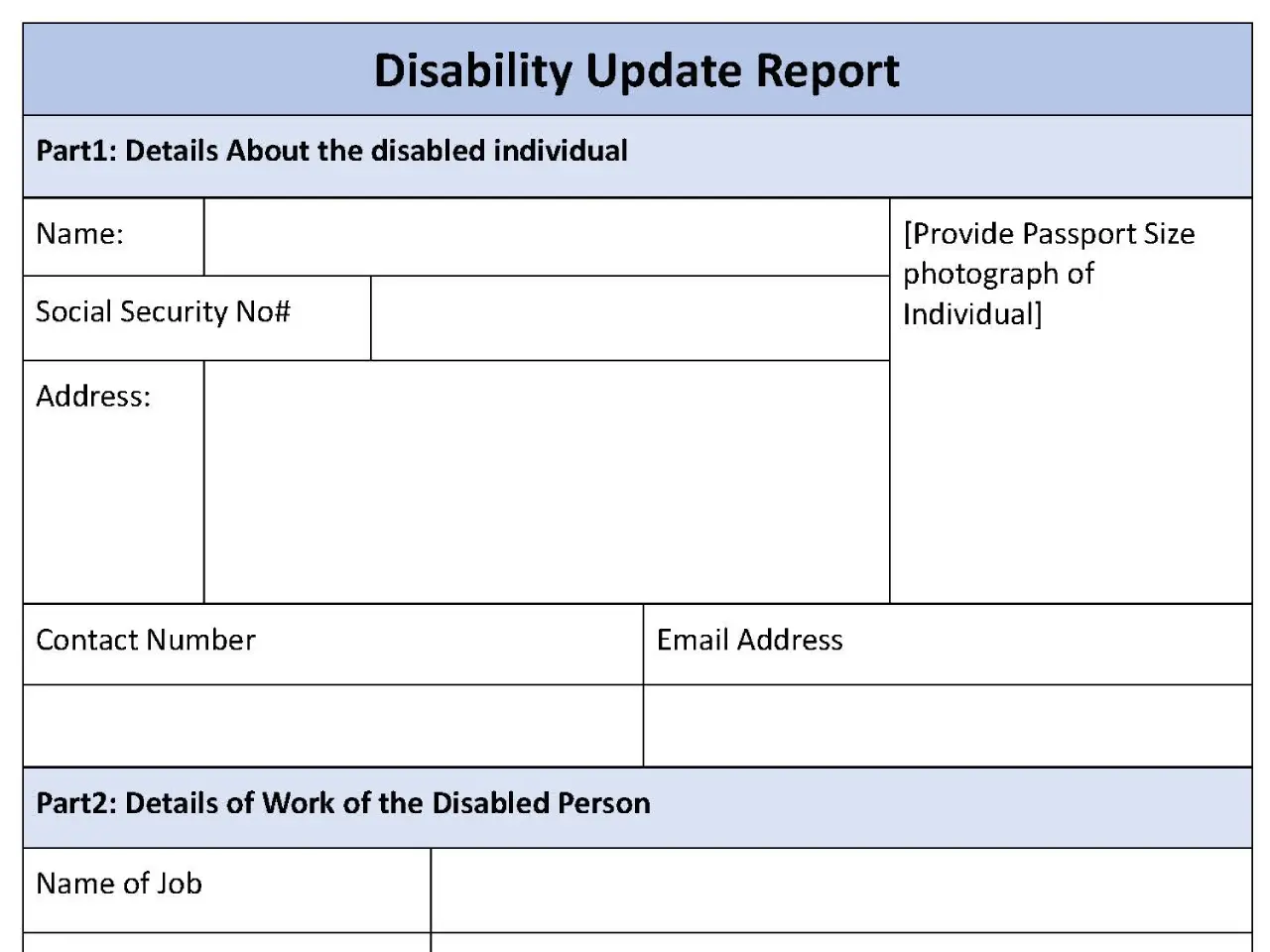Disability Report Update Fillable PDF Form