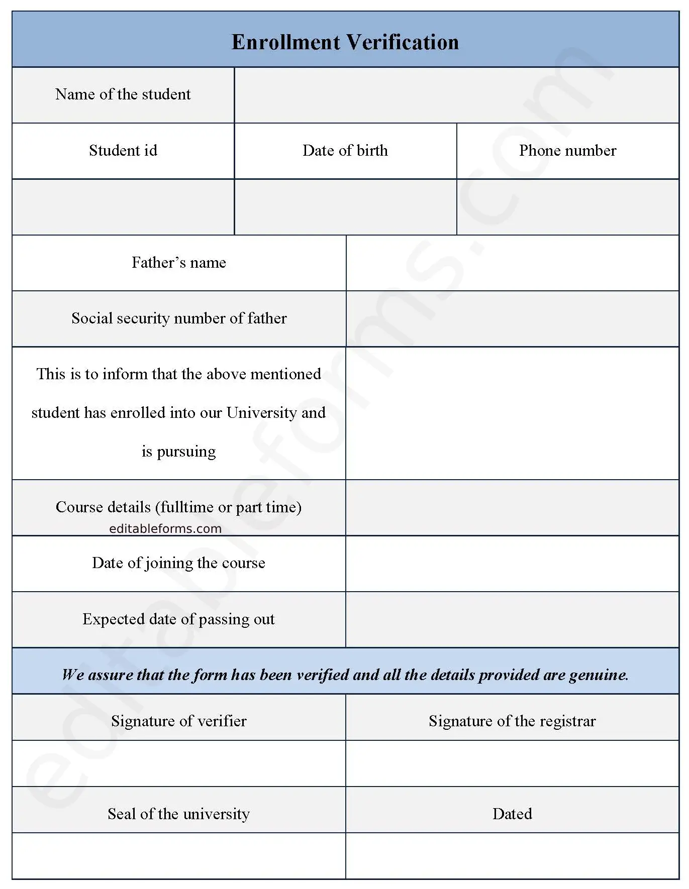 College Enrollment Verification Template