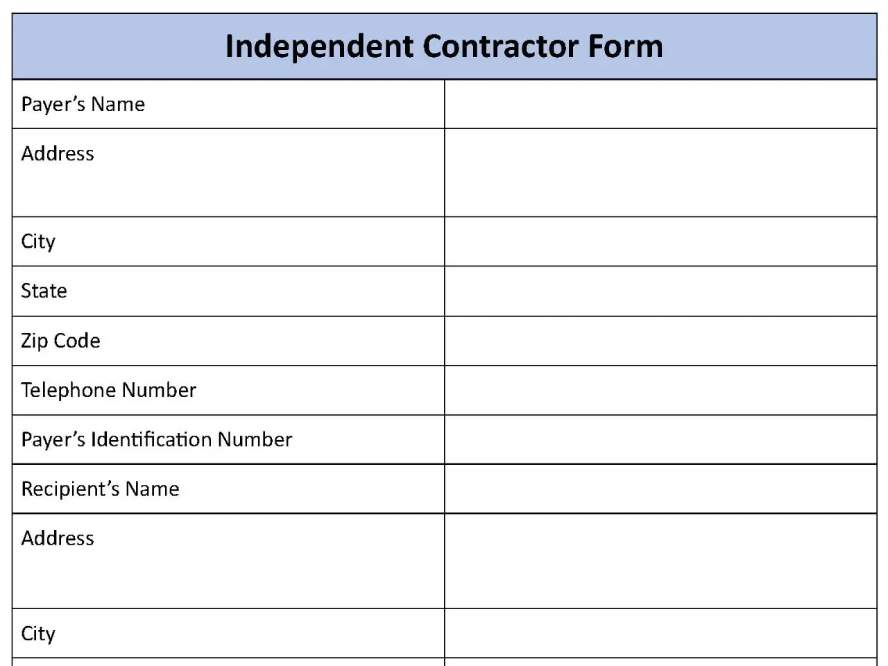 Independent Contractor Form