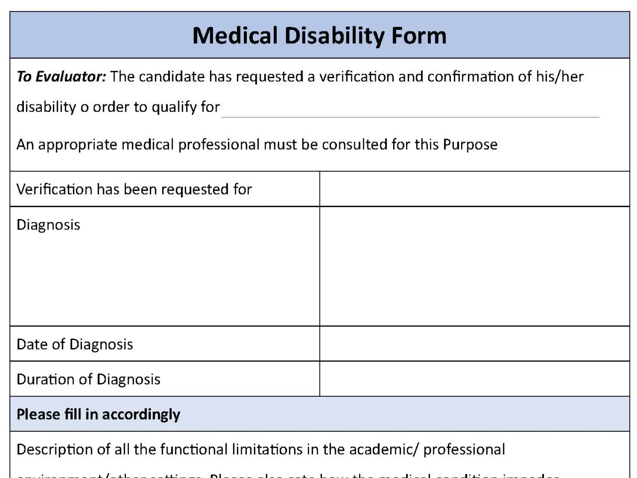 Medical Disability Form