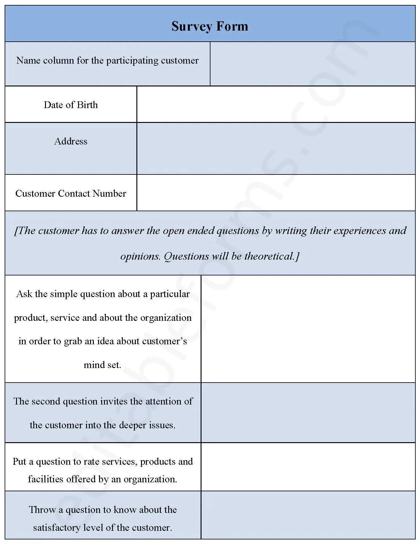 Online Sample survey form