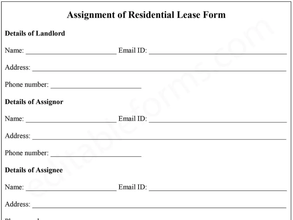Assignment of Residential Lease Fillable PDF Form