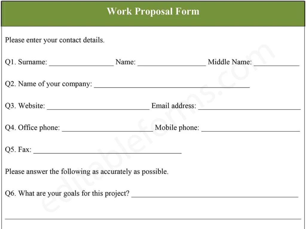 Fillable Work Proposal Template