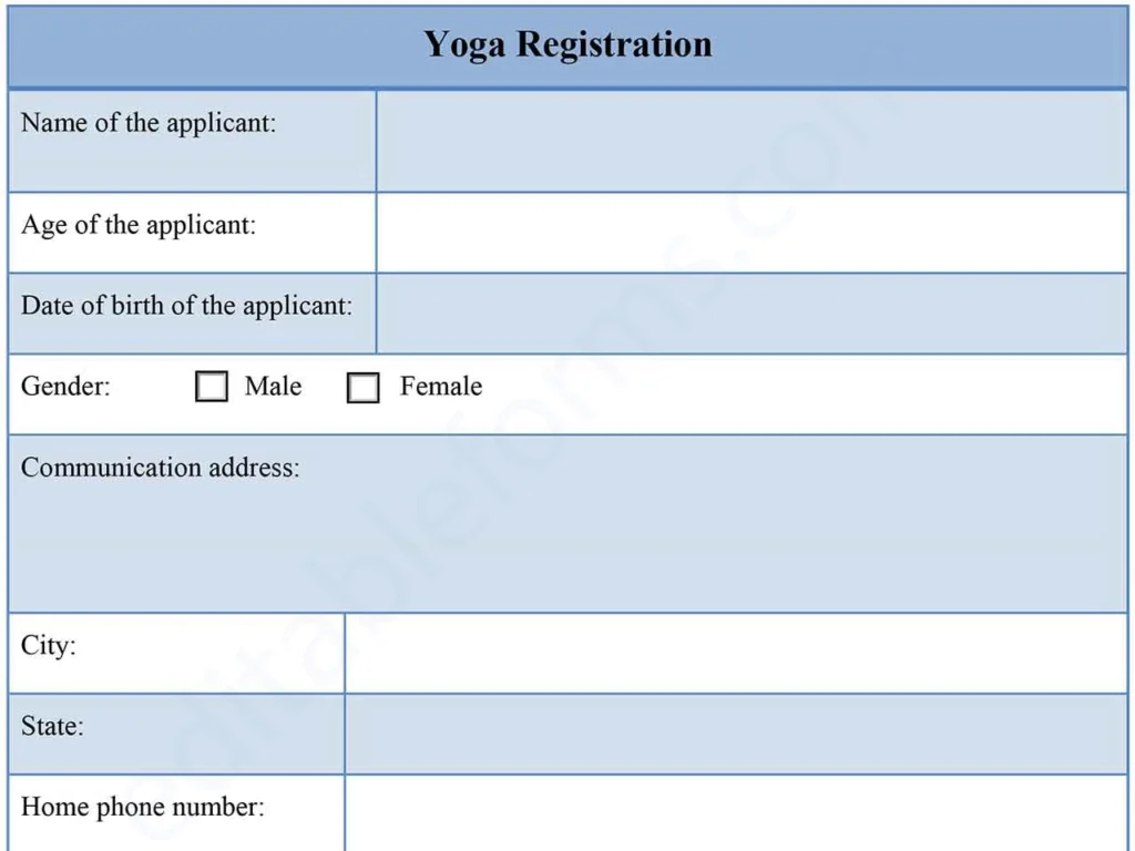 Yoga Class Registration Form