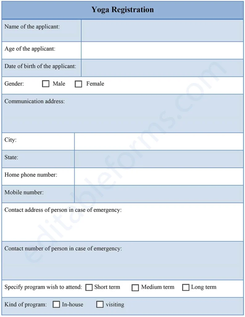 Yoga Class Registration Form