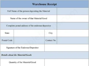 Warehouse Receipt Fillable PDF Form