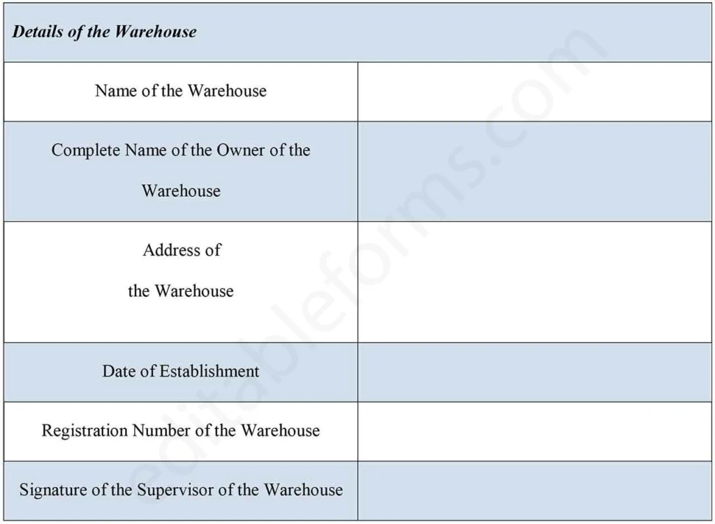 Warehouse Receipt Fillable PDF Form