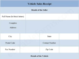 Fillable Vehicle Sales Receipt PDF