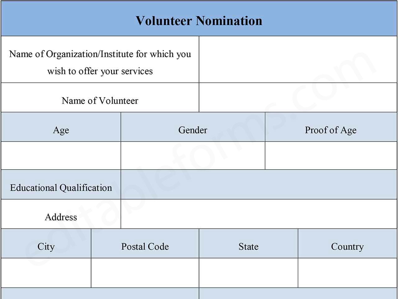 Fillable Volunteer Nomination Form