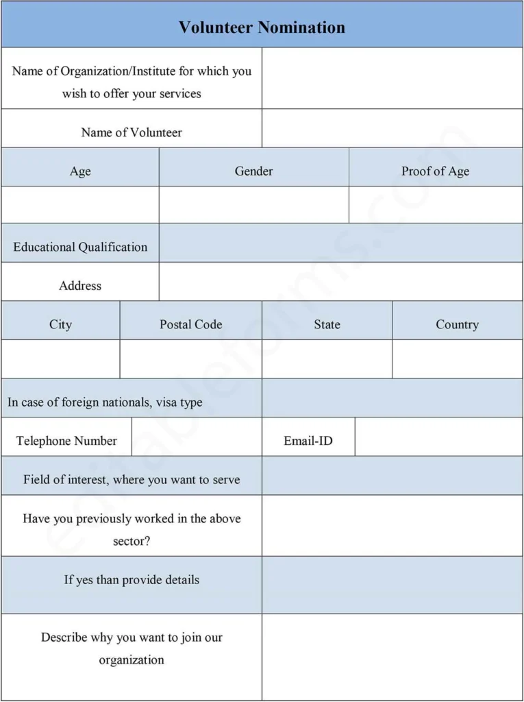 Fillable Volunteer Nomination Form