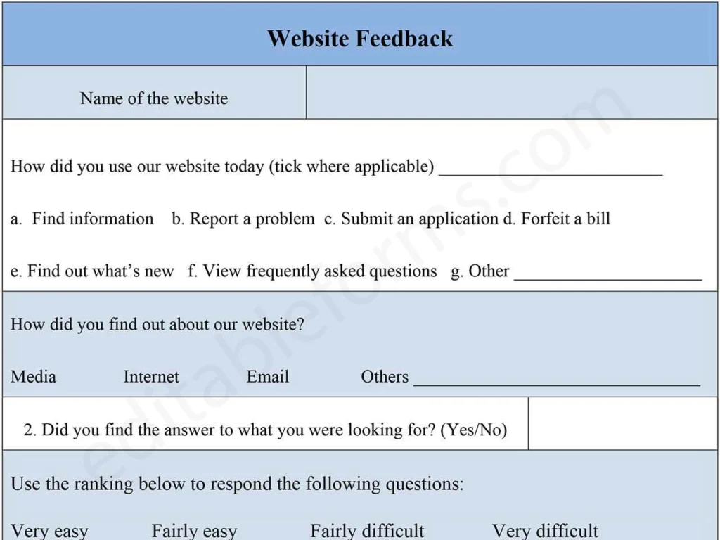 Fillable Website Feedback Form