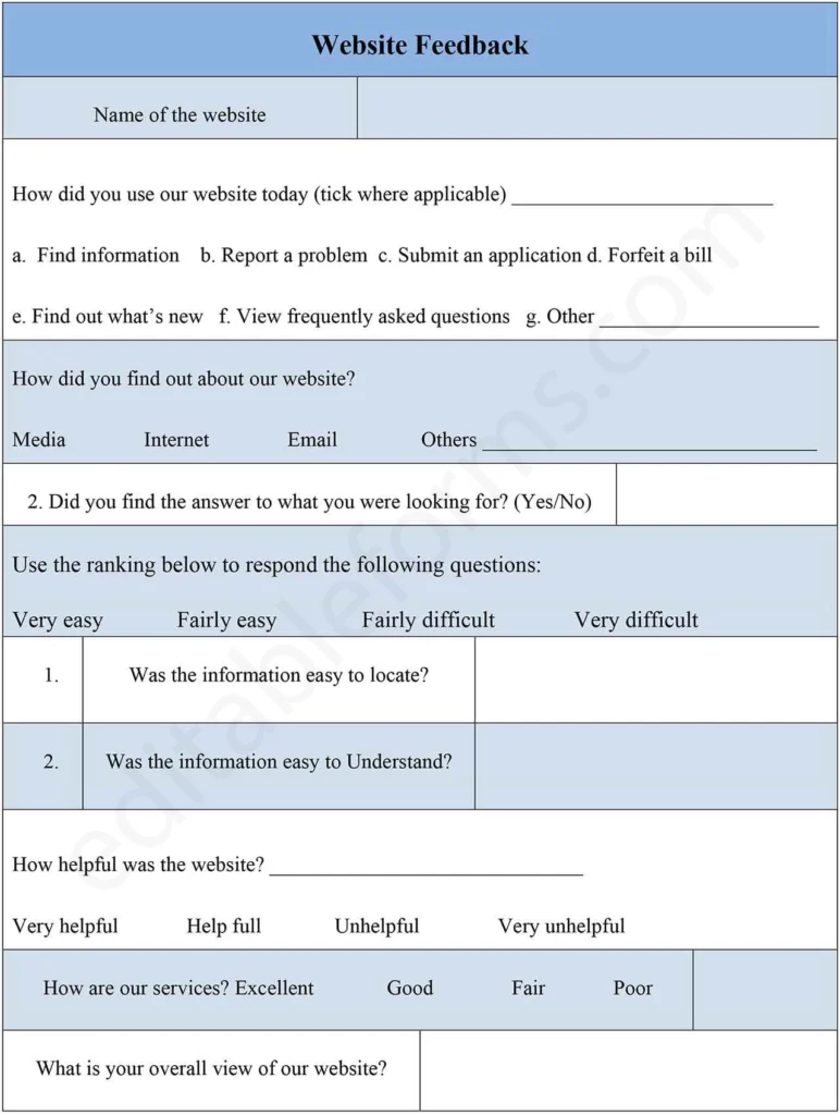 Fillable Website Feedback Form