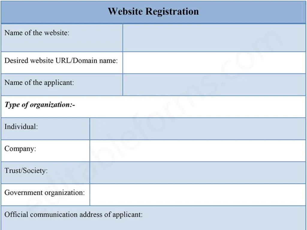 Fillable Website Registration Form