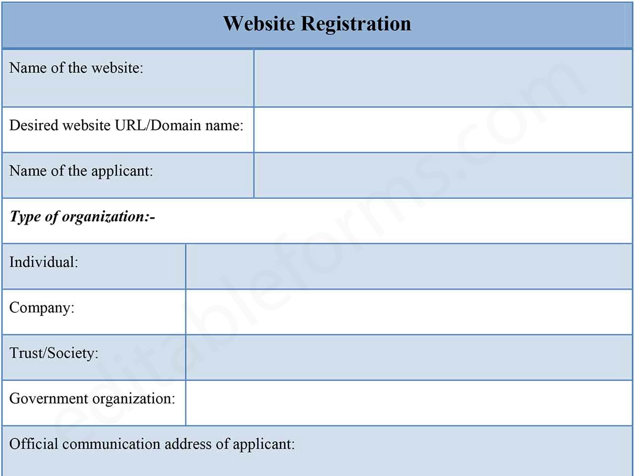 Fillable Website Registration Form
