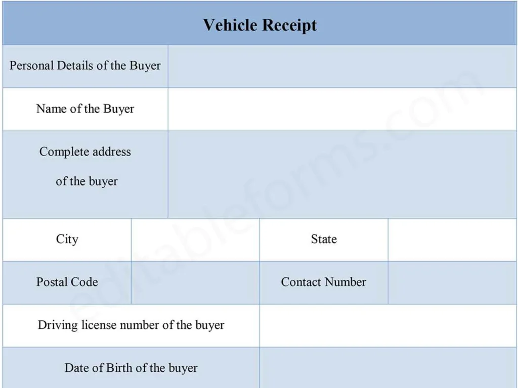 Vehicle Receipt Fillable PDF Form
